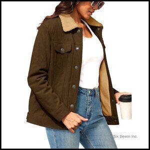 Corduroy Sherpa Fleece Lined Jacket Button Down Shacket Warm Winter Western Coat